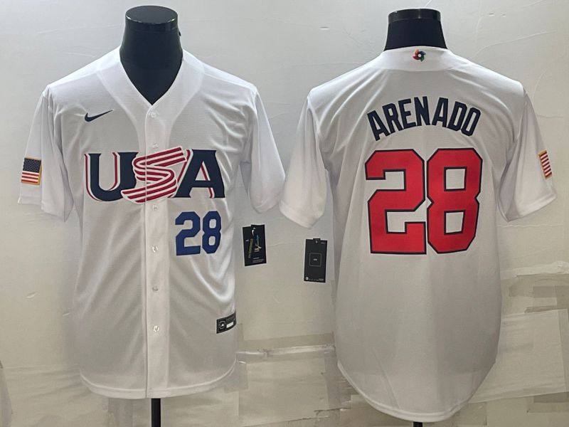 Men 2023 World Cub USA #28 Arenado White Nike MLB Jersey->more jerseys->MLB Jersey